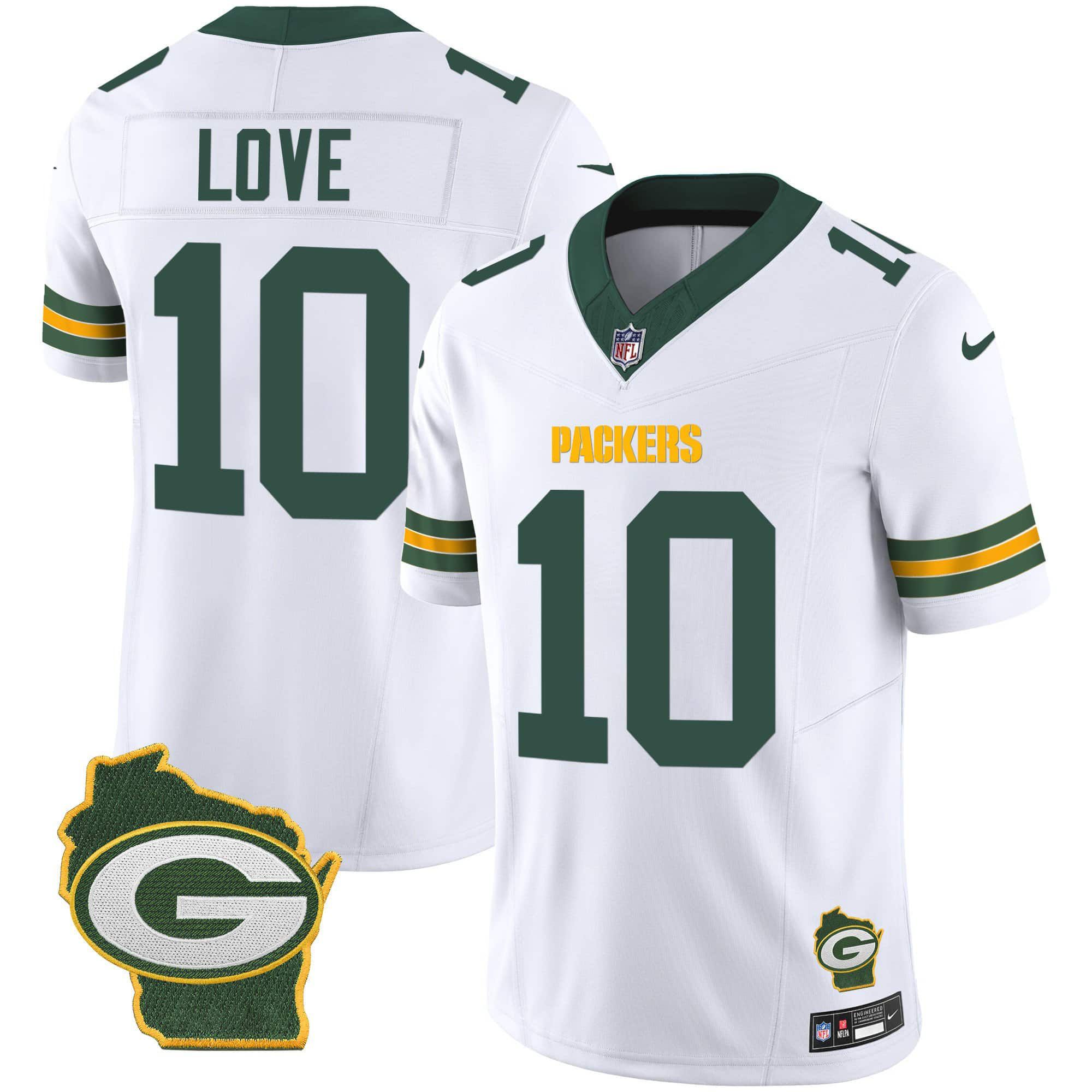 Men Green Bay Packers #10 Love White 2024 Nike Home Patch Vapor NFL Jersey